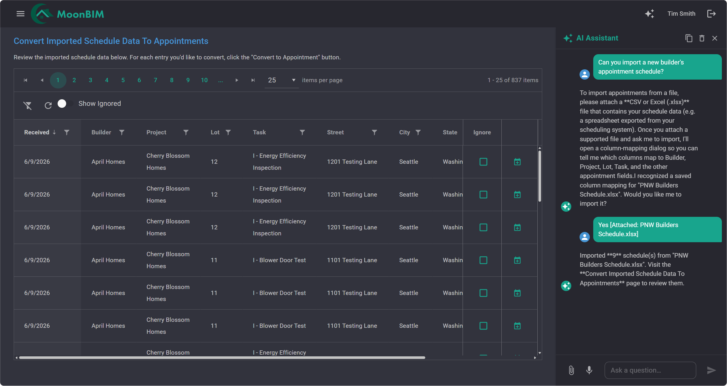 MoonBIM AI Assistant scheduling help screenshot