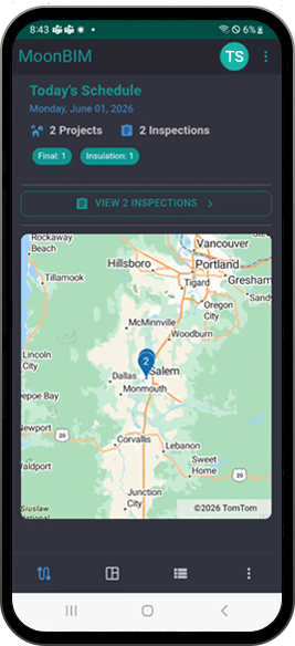 MoonBIM Android phone field inspections view