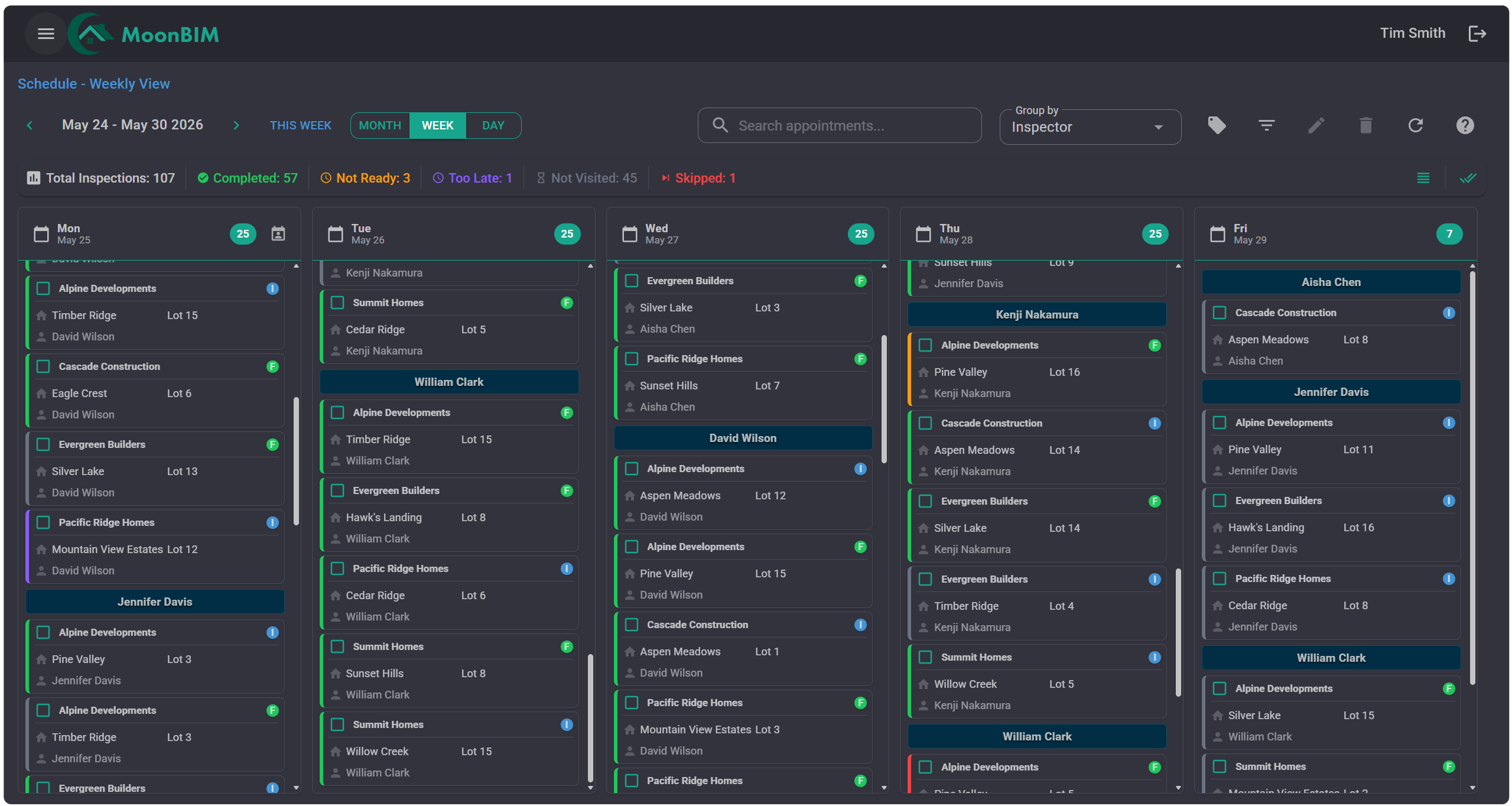 MoonBIM scheduling calendar view