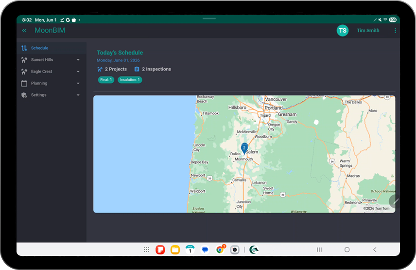 MoonBIM field inspections view showing tablet and mobile workflows